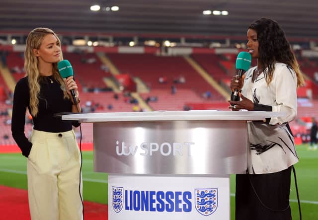 Woods and Eni Aluko for ITV during Women’s World Cup qualifying 