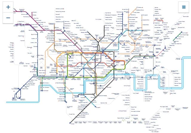 The coloured Tube lines are affected by strike action. Credit: TfL
