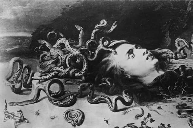 Circa 1630, Medusa, one of the Gorgons from Greek mythology, whose gaze turned men to stone and whose head was cut off by the hero Perseus. From her blood sprang the winged horse Pegasus, her son by the god Poseidon. Original Artist: By Rubens (Photo by Hulton Archive/Getty Images)