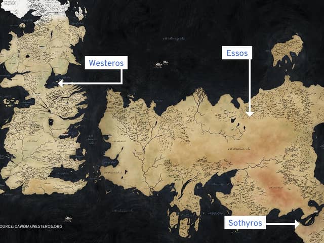 Map of the known world in the Game of Thrones universe