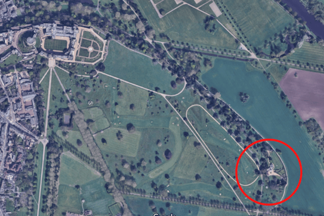 Adelaide Cottage is located on the grounds of Windsor House Park, near to Windsor Castle, located in the top right of the photo. (Credit: Google Maps)