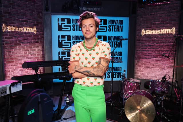 Harry Styles visits SiriusXM’s ‘The Howard Stern Show’ on May 18, 2022 in New York City. (Photo by Cindy Ord/Getty Images for SiriusXM)