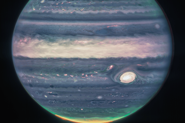 Jupiter’s aurora, Great Red Spot and distinctive patterns can now be seen in closer detail thanks to the JWST (image: NASA)