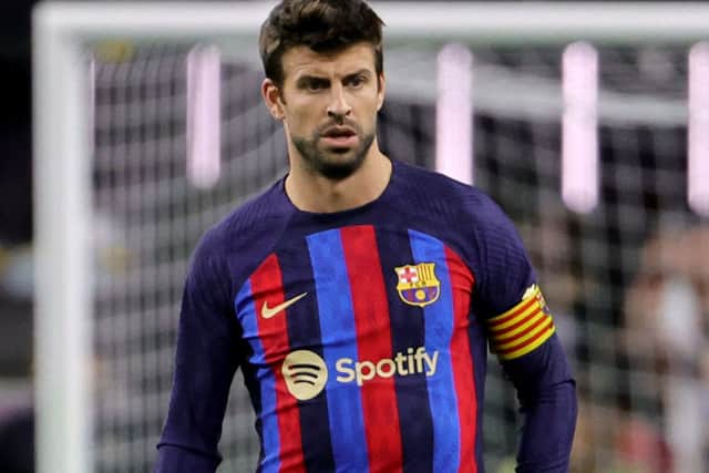 Gerard Pique of Barcelona stands on the field during a preseason friendly match against Real Madrid at Allegiant Stadium on July 23, 2022 in Las Vegas, Nevada. Barcelona defeated Real Madrid 1-0. (Photo by Ethan Miller/Getty Images)