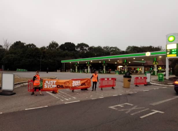 <p>Just Stop Oil protestors blocking petrol stations in Surrey. Credit: Just Stop Oil</p>