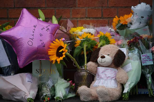 Tributes left in Kingsheath Avenue, Knotty Ash, Liverpool, where nine-year-old Olivia Pratt-Korbel was fatally shot on Monday night. Credit: PA