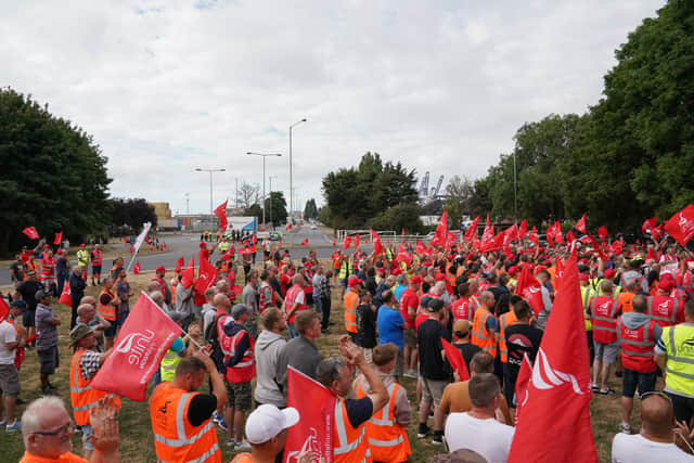 Workers have been striking across different industries - members of Unite Union are pictured on 24 August at a picket line at the Port of Felixstowe.