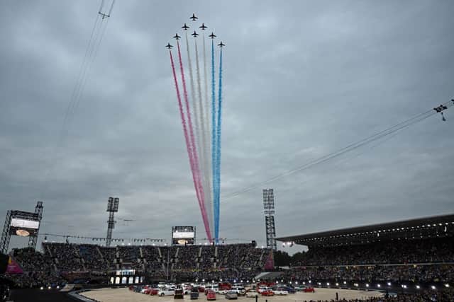 The Red Arrows at the opening ceremony of the Commonwealth Games in Birmingham. Credit: GLYN KIRK/AFP via Getty Images
