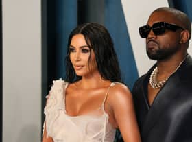 Kim Kardashian and rapper Kanye West at the 2020 Vanity Fair Oscar Party following the 92nd Oscars at The Wallis Annenberg Center for the Performing Arts in Beverly Hills on February 9, 2020. (Photo by Jean-Baptiste Lacroix / AFP)