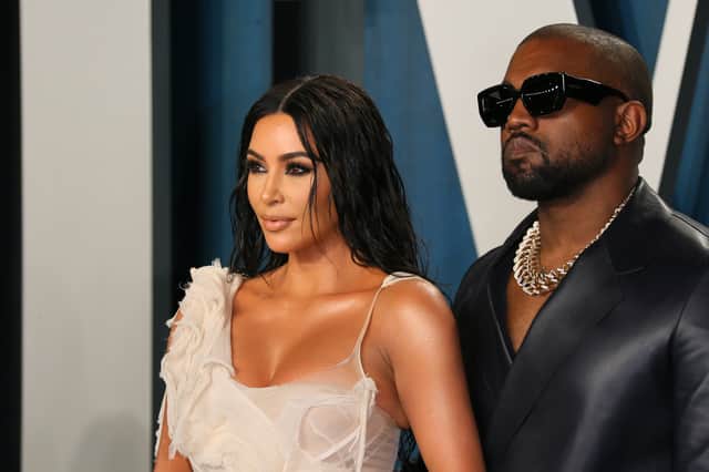 Kim Kardashian and rapper husband Kanye West attend the 2020 Vanity Fair Oscar Party following the 92nd Oscars at The Wallis Annenberg Center for the Performing Arts in Beverly Hills on February 9, 2020. (Photo by Jean-Baptiste Lacroix / AFP)