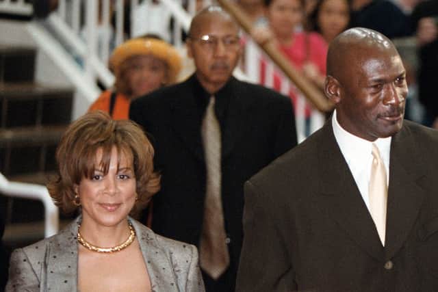  Basketball legend Michael Jordan and his wife Juanita arrive for the world premier of the IMAX movie “Michael Jordan To The Max” May 4, 2000 at Chicago’s Navy Pier. (Photo by Tim Boyle/Getty Images)