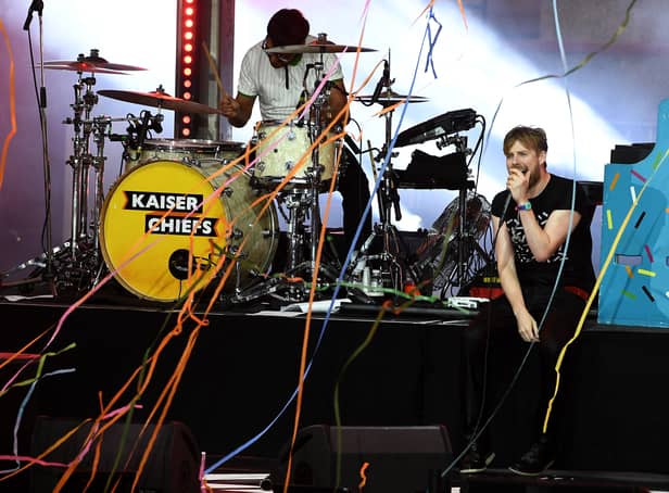 <p>Ricky Wilson of the Kaiser Chiefs performs.  (Photo by Ian Gavan/Getty Images for Formula 1)</p>