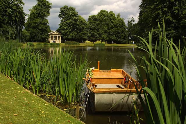 A boat is moored at Oval Lake, the burial place of Diana, Princess of Wales June 28, 2001 (Photo by Sion Touhig/Getty Images)