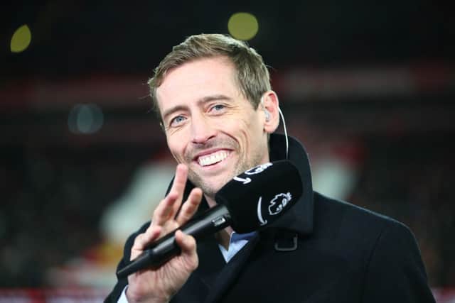  Amazon Prime presenter Peter Crouch looks on prior to the Premier League match between Liverpool FC and Everton FC at Anfield on December 04, 2019 in Liverpool, United Kingdom. (Photo by Clive Brunskill/Getty Images)