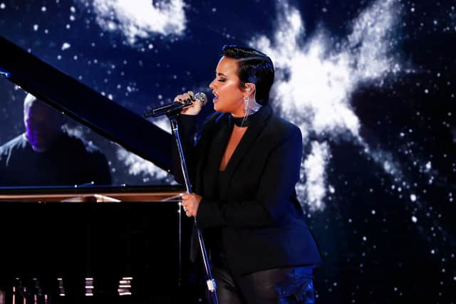Demi Lovato performs onstage during the 2021 Global Citizen Live festival on September 25, 2021 in Los Angeles. (Photo by MICHAEL TRAN/AFP via Getty Images)