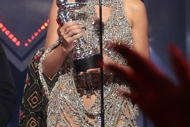 Taylor Swift accepts the Video of the Year award onstage at the 2022 MTV VMAs at Prudential Center on August 28, 2022 in Newark, New Jersey. (Photo by Dimitrios Kambouris/Getty Images for MTV/Paramount Global)