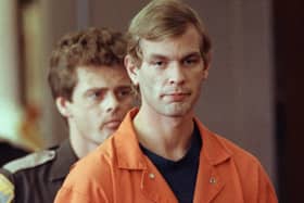 MILWAUKEE, WI - AUGUST 6:  Suspected serial killer Jeffrey L. Dahmer enters the courtroom of judge Jeffrey A. Dahmer was active as a killer between 1978 and 1991 - he was also known as the Milwaukee Cannibal. His father Lionel has passed away at the age of 87  (Photo by EUGENE GARCIA/AFP via Getty Images)