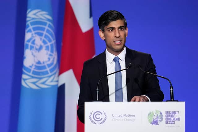 At COP26, then-Chancellor Rishi Sunak delivered a keynote speech setting out the UK’s plans to achieve its 2050 net zero target. Credit: Getty Images
