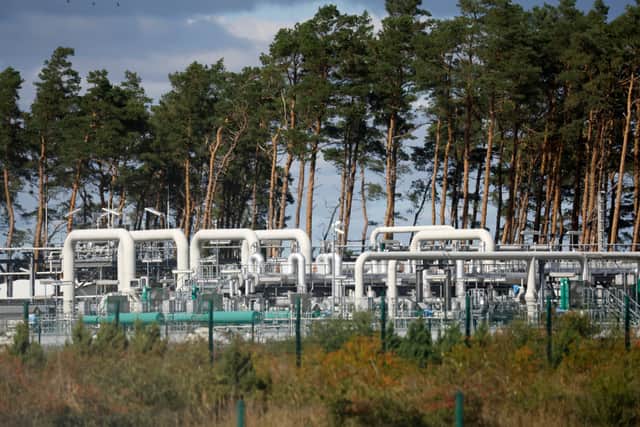 Pipe systems are seen at the industrial plant of the Nord Stream 1 Baltic Sea pipeline, Lubmin, northeastern Germany