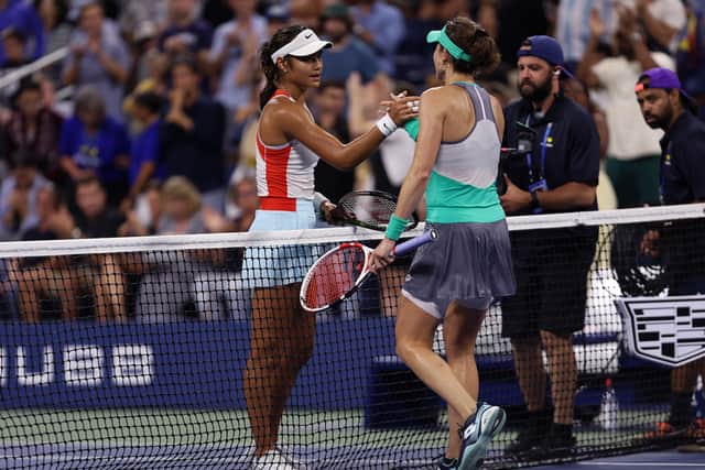 Raducanu, left, is out of US Open after losing to Alize Cornet, right