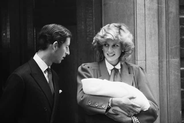 Prince Charles and Princess Diana leave St Mary’s Hospital with Prince Harry on September 1984. Credit: Ted Bath/Daily Express/Hulton Archive/Getty Images