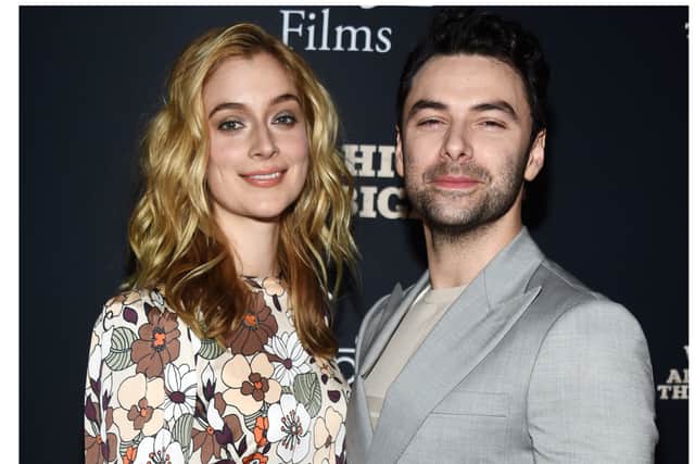 Poldark actor Aidan Turner with his wife Caitlin Fitzgerald.