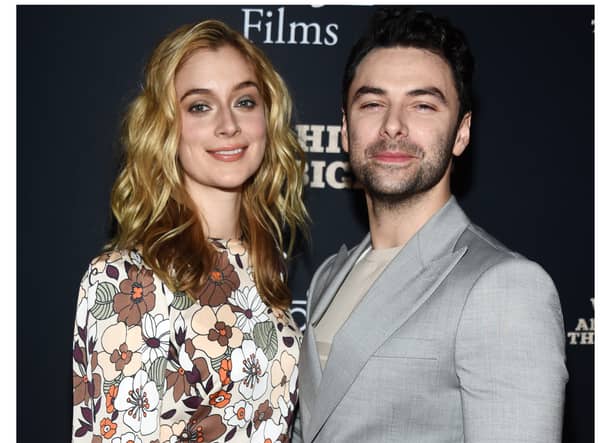 Poldark actor Aidan Turner with his wife Caitlin Fitzgerald.