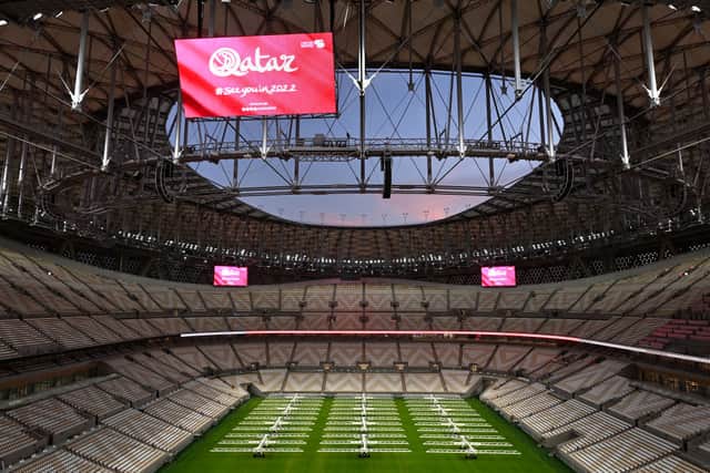 A view inside the Lusail Stadium venue for the 2022 FIFA World Cup Final in Doha, Qatar. (Photo by Shaun Botterill/Getty Images)