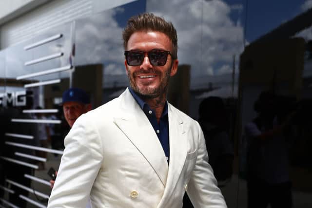 David Beckham smiles in the Paddock prior to the F1 Grand Prix of Miami at the Miami International Autodrome on May 08, 2022 in Miami, Florida. (Photo by Mark Thompson/Getty Images)