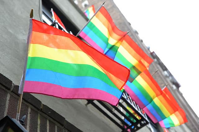 LGBTQ+ rainbow pride flags (Photo by STAN HONDA/AFP via Getty Images)
