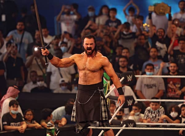 Drew McIntyre will be at WWE’s Clash at the Castle. (Photo by FAYEZ NURELDINE/AFP via Getty Images)