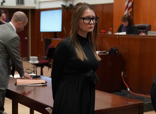 Fake German heiress Anna Sorokin is led away after being sentenced in Manhattan Supreme Court May 9, 2019 following her conviction on multiple counts of grand larceny and theft of services.  (Photo credit should read TIMOTHY A. CLARY/AFP via Getty Images)
