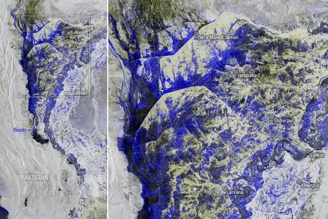 Pakistan’s floods seen from space - the southern Sindh province is covered by water (image: European Space Agency)