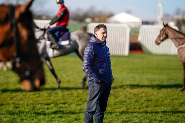 CHELTENHAM, ENGLAND - MARCH 14: Trainer Henry de Bromhead on the gallops at Cheltenham Racecourse on March 14, 2022 in Cheltenham, England. (Photo by Alan Crowhurst/Getty Images)