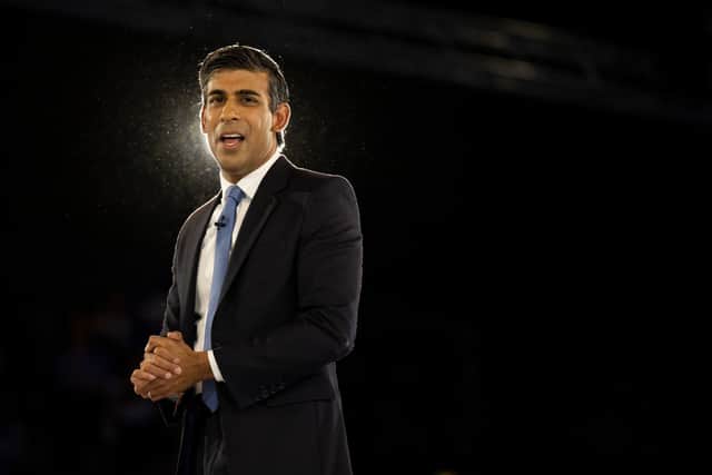 Conservative leadership hopeful Rishi Sunak speaks during the final Tory leadership hustings at Wembley Arena on August 31, 2022 in London  (Photo by Dan Kitwood/Getty Images)