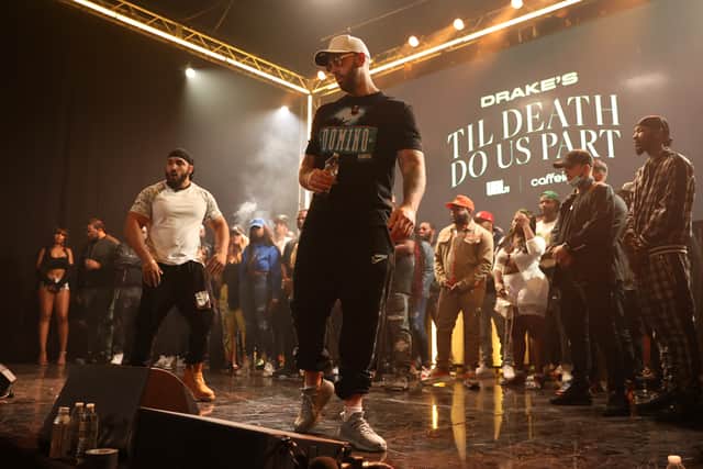 Pat Stay (R) performing onstage during Drake’s Till Death Do Us Part rap battle in 2021 (Pic: Getty Images)
