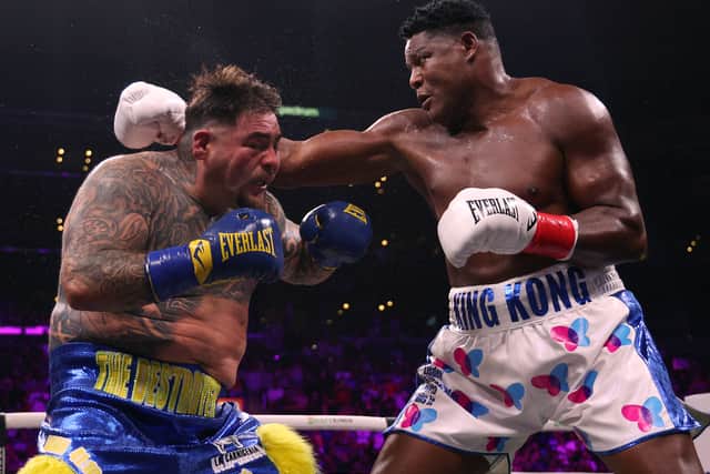 Luis Ortiz, right, was knocked down three times by Ruiz