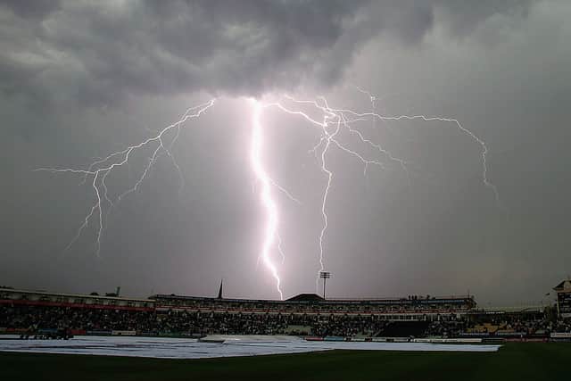 Lightning strikes in Birmingham, 2005, United Kingdom.  (Photo by Tom Shaw/Getty Images)