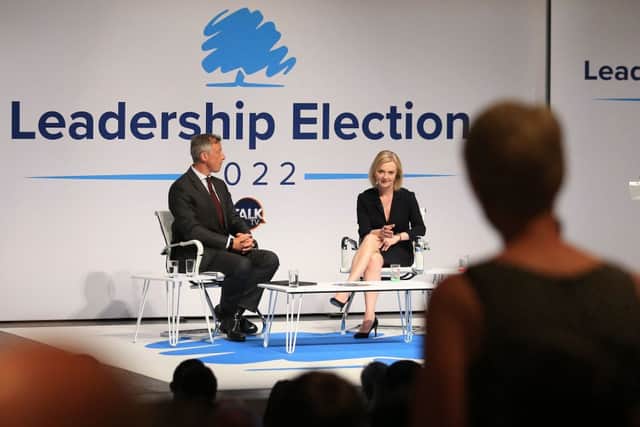 Liz Truss answers a question from a nurse on her plans to fund the NHS, during a Conservative Party hustings event in Darlington. Credit: Getty Images