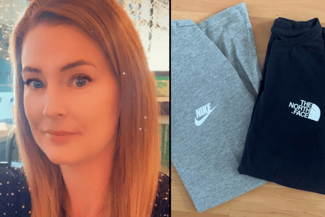Kat Burman prints Nike and North Face logos on £2.50 Primark t-shirts. Image: SWNS