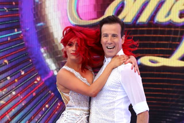 Dianne Buswell and Anton du Beke on stage at the “Strictly Come Dancing” launch show at Television Centre on August 26, 2019.