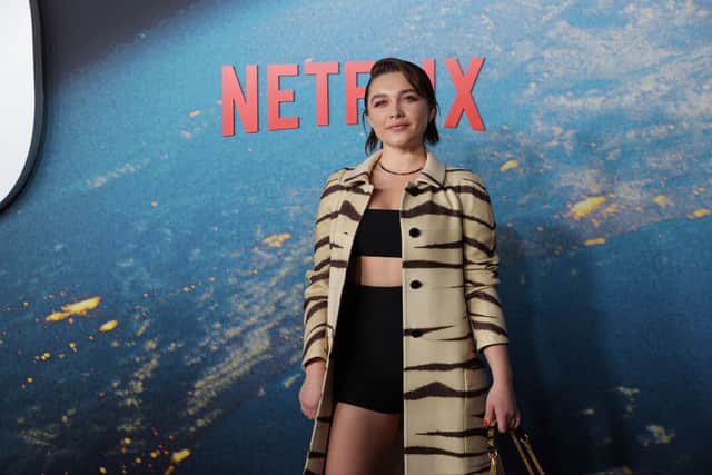 Florence Pugh attends the world premiere of Netflix’s “Don’t Look Up” on December 05, 2021 in New York City. (Photo by Mike Coppola/Getty Images)