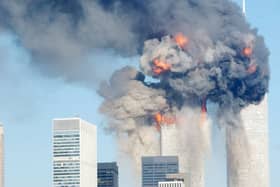  A fiery blast rocks the World Trade Centre after being hit by two planes September 11, 2001 in New York City.