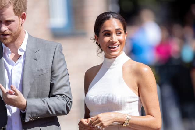 Meghan, Duchess of Sussex arrives at the town hall during the Invictus Games Dusseldorf 2023 - One Year To Go events, on September 06, 2022 