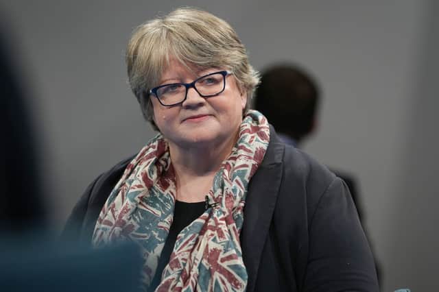 Therese Coffey leads a panel discussion during the Conservative Party Conference at Manchester Central Convention Complex on October 4, 2021 in Manchester, England (Photo by Christopher Furlong/Getty Images)