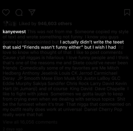 Courteney Cox highlighted Kanye West’s comment in her video (Photo Credit: Instagram / courteneycoxofficial / kanyewest)