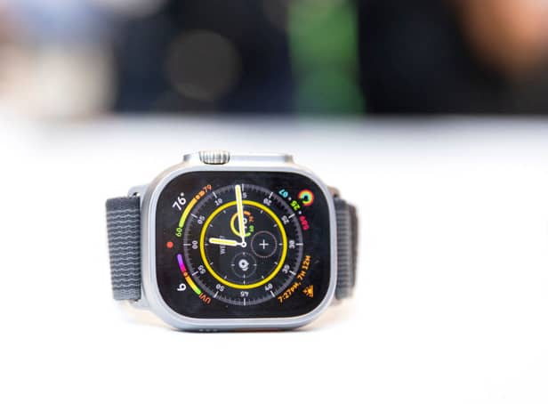 <p>One of the new Apple Watch 8 series is displayed during a launch event for new products at Apple Park in Cupertino, California, on September 7, 2022 (Photo by BRITTANY HOSEA-SMALL/AFP via Getty Images)</p>