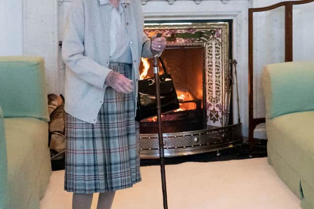 Queen Elizabeth II waits in the Drawing Room before receiving newly elected leader of the Conservative party Liz Truss at Balmoral Castle on September 6, 2022 in Aberdeen, Scotland (Photo by Jane Barlow - WPA Pool/Getty Images)