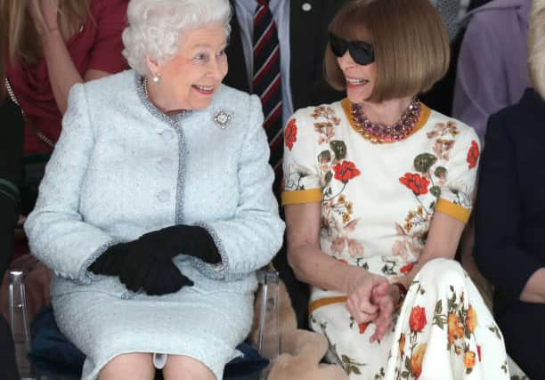 Style icon: The Queen attends London Fashion Week with Vogue Editor Anna Wintour (Pic:Getty)