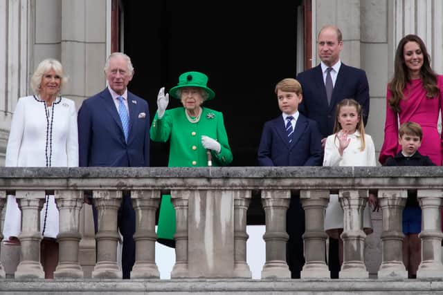 The Queen with of her heirs: Prince Charles, Prince of Wales,  Prince William, Duke of Cambridge, Prince George of Cambridge, Princess Charlotte of Cambridge and Prince Louis of Cambridge (Pic: Getty Images)